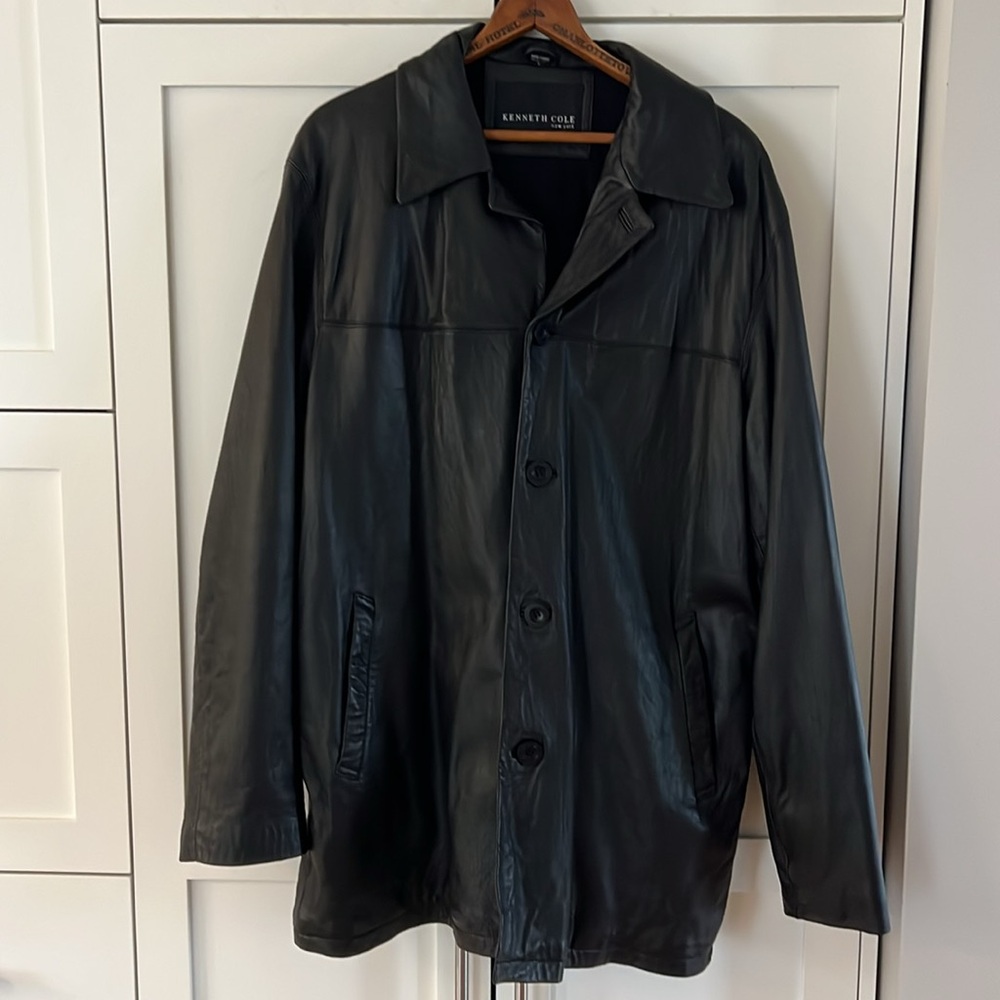 Kenneth Cole Black Leather Coat